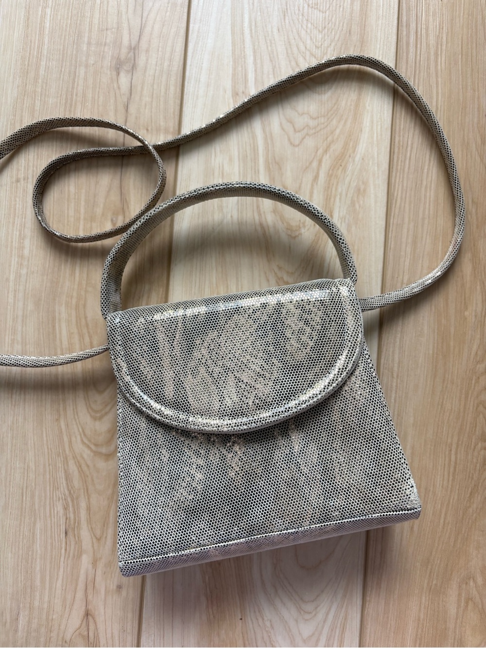 Gold Metallic Mini Crossbody Bag or Hand Bag Y2K Shimmery Neutral Snakeskin